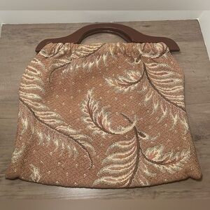 Vintage Tapestry‎ Purse Sewing Bag Knitting Tote Wooden Handles.